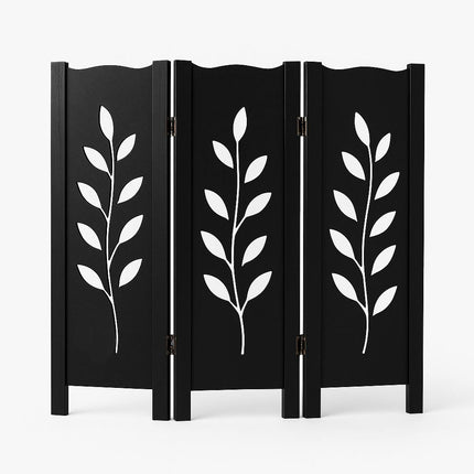 zwart raamscherm noirleaf 3 panelen bladmotief 60 cm hoog