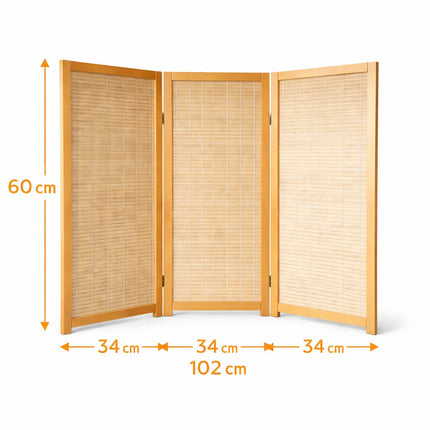 Decoratief raamscherm Lunara 3 panelen naturel hout 102 cm breed voor vensterbank