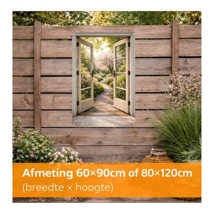 Tuinposter Open Deuren – Bloesemtuin Doorkijk