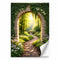 Muursticker Doorkijk Bos 60x90 cm met stenen boog en zonnig bospad