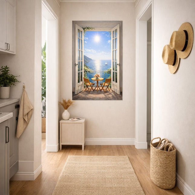 Muursticker Open Deuren – Mediterraans Balkon