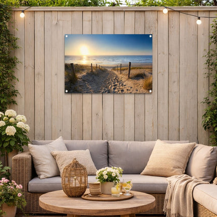 Tuinposter strandzicht met zandpad en zee