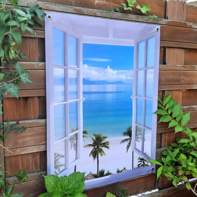 Tuinposter uitzicht naar vanuit raam