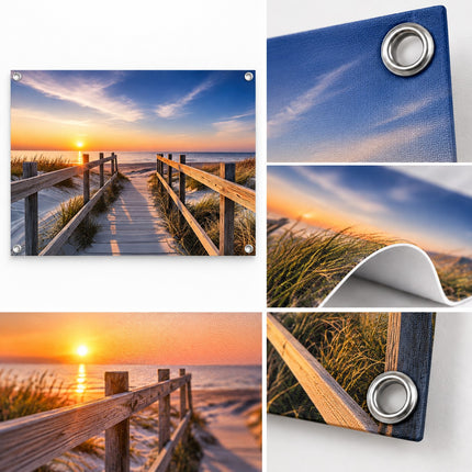 Detail tuinposter Dromerig Zeezicht van stevig PVC met metalen ringen