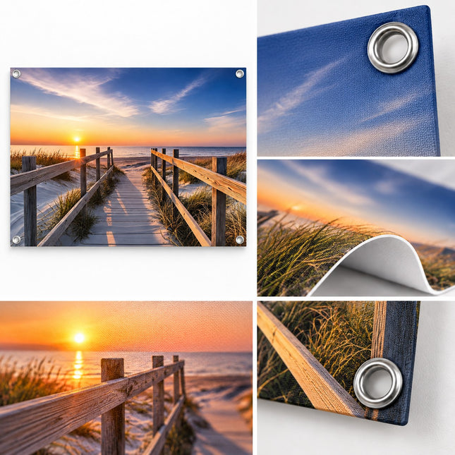 Detail tuinposter Dromerig Zeezicht van stevig PVC met metalen ringen