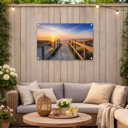 Tuinposter met ringen en zeezicht als decoratie voor tuin of terras