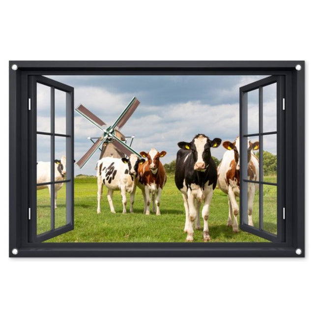 Tuinposter Koeien doorkijk uit raam