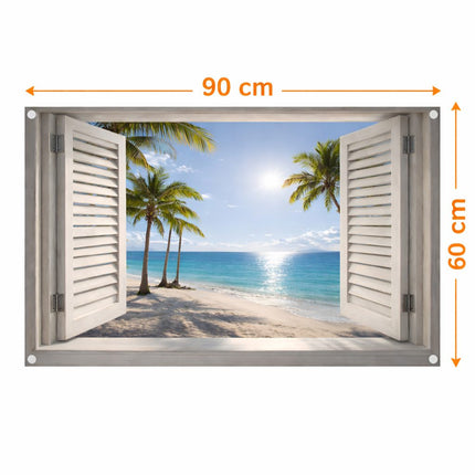 Tuinposter Strandzicht door Open Shutters – Tropisch Zeezicht