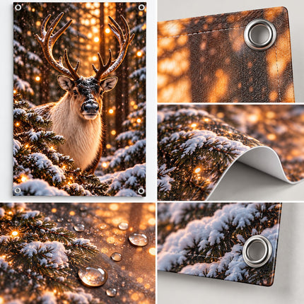 Detail tuinposter rendier van weerbestendig PVC met metalen ringen