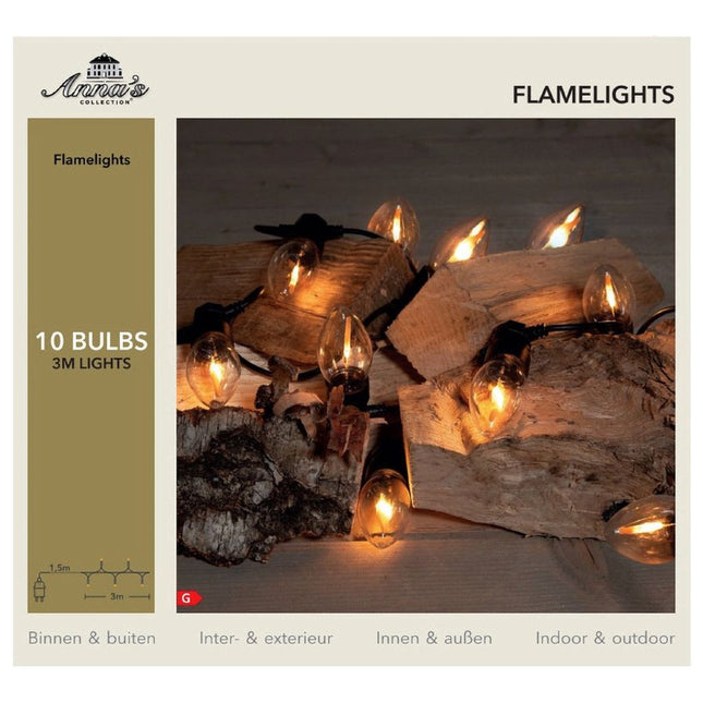 Anna’s Collection lichtsnoer vlameffect – 10 LED lampjes – 300 cm – warm wit – binnen & buiten