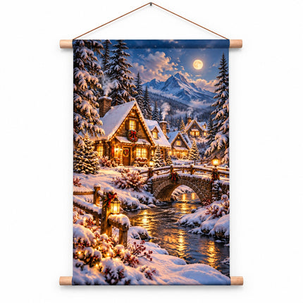 Kerst wanddoek Kerstdorp Winteravond 60 x 90 cm