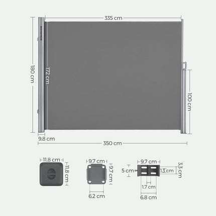 Uittrekbaar Windscherm Aluminium 180 x 350 Grijs