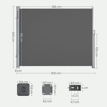Uittrekbaar Windscherm Aluminium 200 x 300 Antraciet