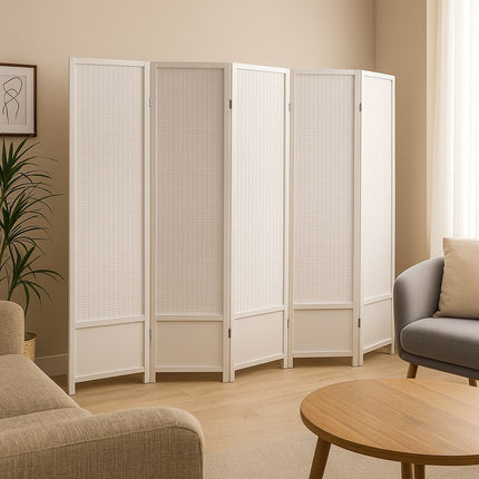 Kamerscherm Hout Wit 5 panelen